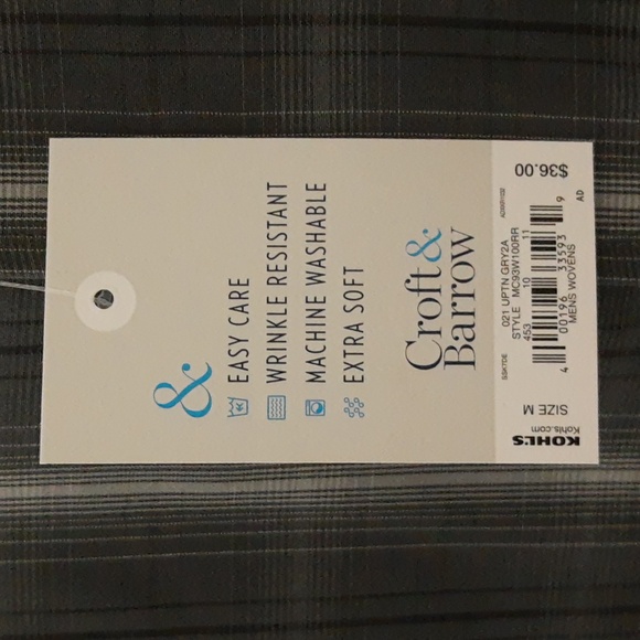 Croft & Barrow Easy Care Shirt Short Sleeve Men's Medium Uptown Gray NWT - Picture 3 of 9